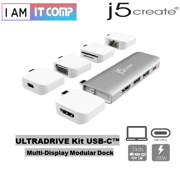 J5create JCD389 11-In-1 Functions ULTRADRIVE Kit USB-C Multi-Display Modular Dock / USB-C 3.1 Gen 1 / 5 Gbps / PD 3.0 Up To 100W