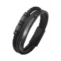 Vnox Personalized Custom Braided PU Leather Bracelet for Men Boys Stainless Steel Handmade Triple Woven Pu Leather Bracelet Custom Name Text Jewelry Gifts for Lover Dad Son Husband Boyfriend Grandpa