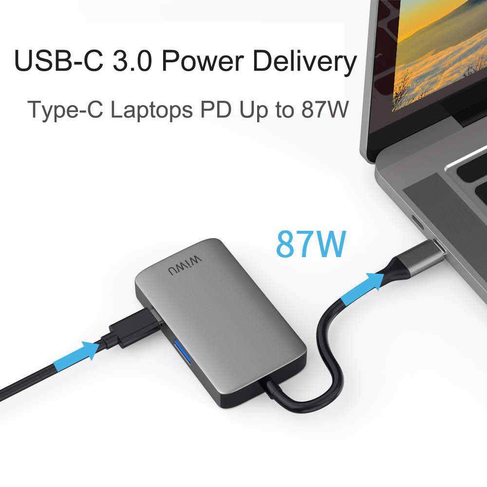 WIWU A513HVP 5 in 1 USB Hub Multi Ports VGA HDMI Adapter for MacBook Pro Type C Hub 3.5mm Audio USB Splitter for Samsung Huawei USB Hub