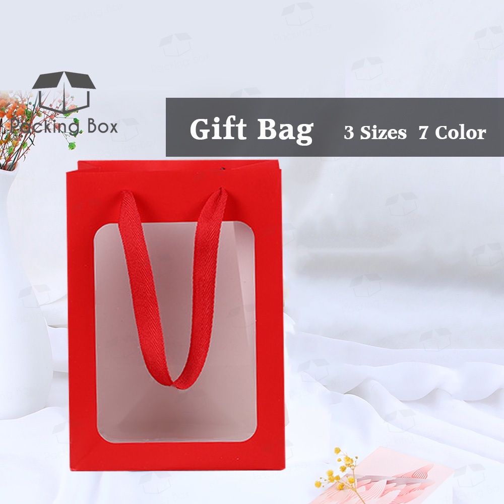 READY STOCK!!! Gift Craft Paper Handbag Transparent Window Flower Bouquet Bag Box Wedding Birthday Festival Candy