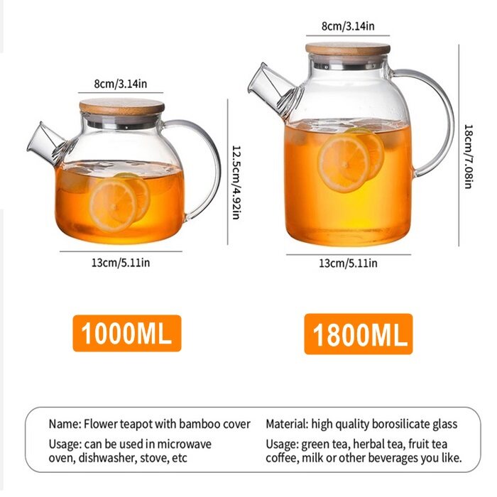 Glass Teapot Stove Top Kettle Heat Resistant Borosilicate Pitcher Carafe No Dripping For Tea