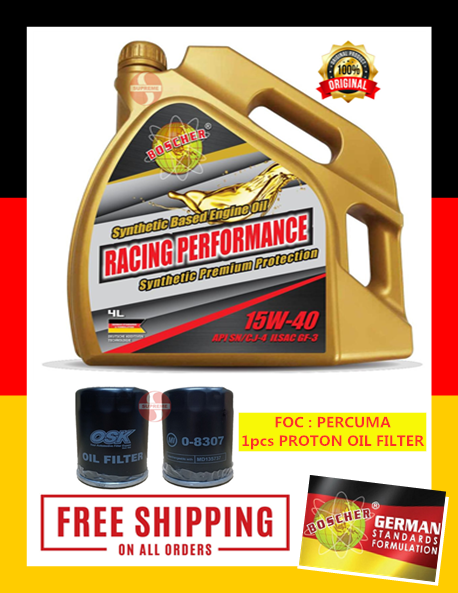 [FREE PROTON OIL FILTER] BOSCHER 15W40 SN/CJ4 SYNTHETIC ENGINE OIL 4LITERS