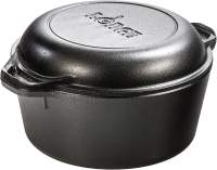 Lodge Cast Iron Double Dutch Oven 5 Quart - Pre-Seasoned 2-in-1 Cast Iron Cookware - Pot & Skillet Combo - Even Heat Retention - Oven-Safe Versatile Pot