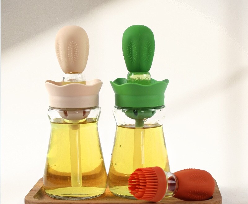 「orange kitchen」 200ML Portable Oil Bottle With Silicone Brush Oil Dispenser For Seasoning Cooking Baking BBQ Tools Kitchen Food Grade Oil Can