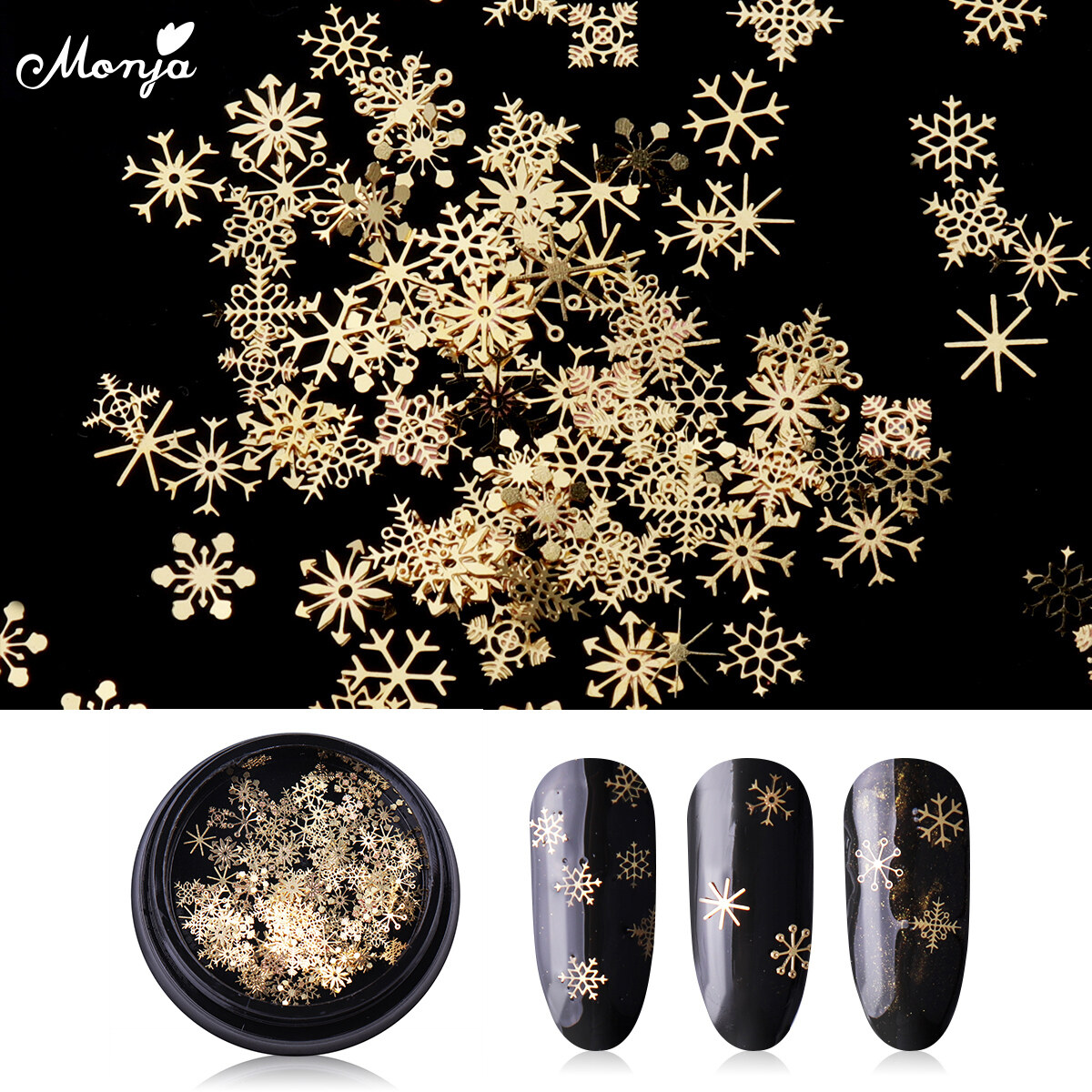 Hình ảnh 4 Mét Nail Art Kim Loại Giáng Sinh Vàng Glitter Flakes Bông Tuyết Hỗn Hợp DIY 3D Sparkles Sequins Decals Làm Móng Tay Trang Trí