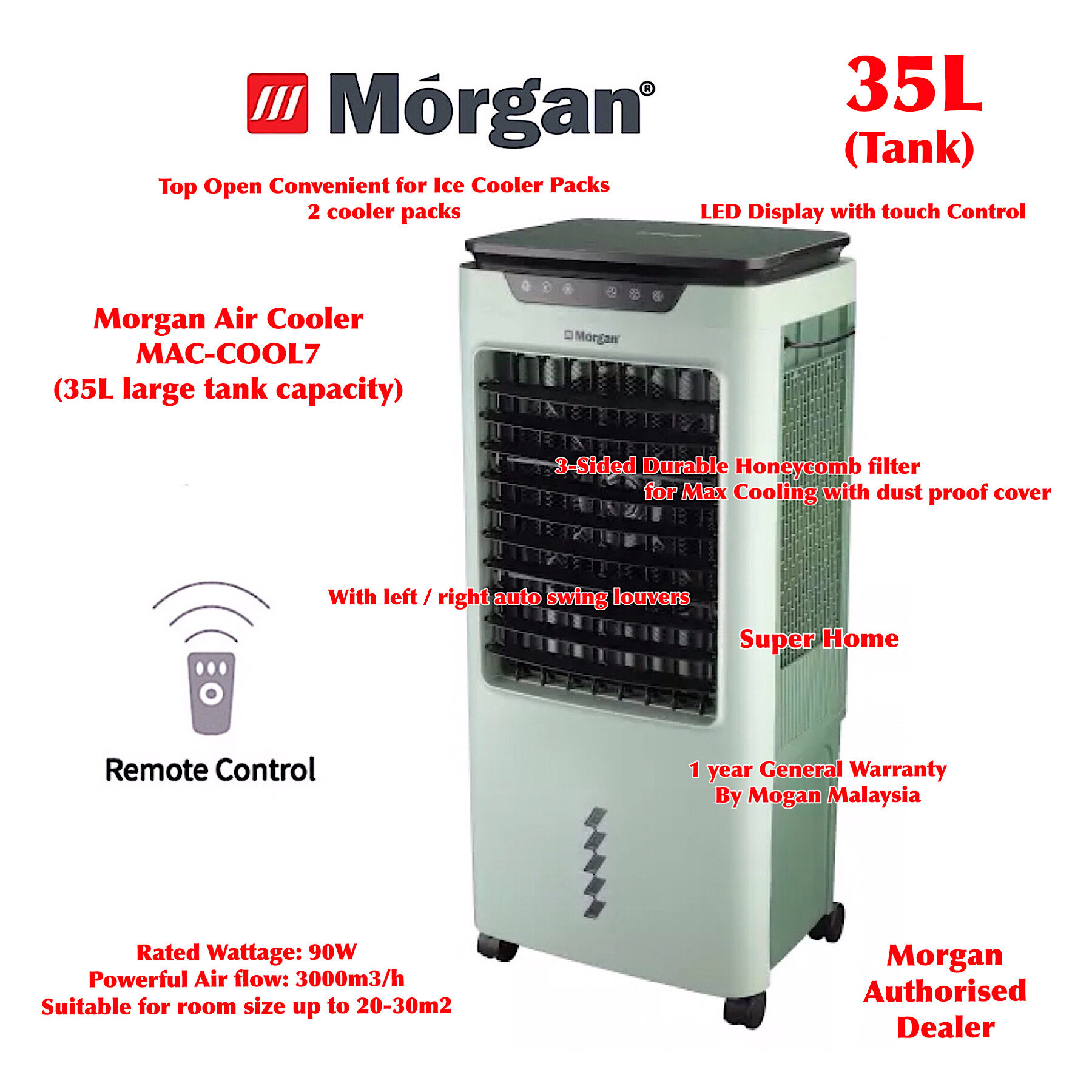 Morgan Air Cooler MAC-COOL7 Powerful Air flow 3000m³/h with Remote Control