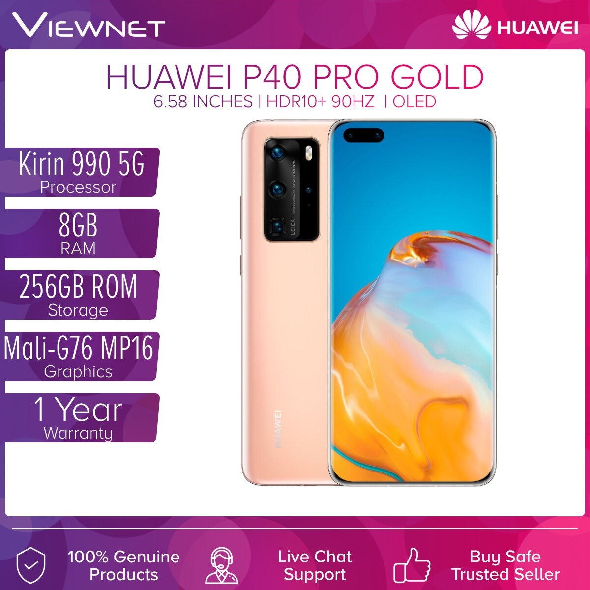Huawei P40 Pro 5G Smartphone 8GB RAM + 256GB ROM Visionary Photography (Blue,Silver,Gold)