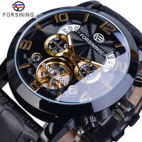 New Forsining 5 Hands Tourbillion Stylish Wave Dial Design Multi-Function Display Mens Watch Top Brand Luxury Business Automatic Watch Clock. Mens gift