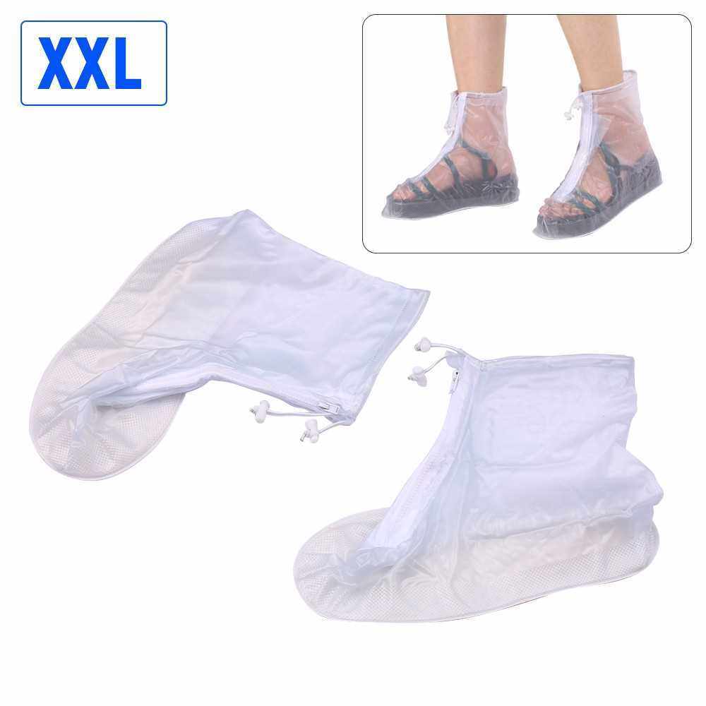 Waterproof Shoe Covers Rain Boot Covers with Elastic Strip and Zipper Reusable and Anti-Slippery for Adult Size XXL (Transparent)