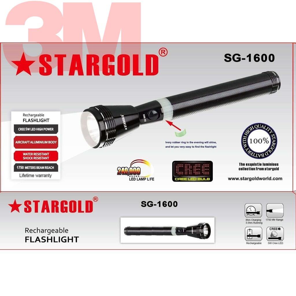 [ Heavy Duty Torch ] ORIGINAL JAPAN LIGHT Star Gold Rechargeable Flash Light Cree 3W LED High Power Aluminium Body Water Resistant Long RANGE 1750M 5 -8 Hours