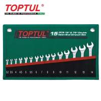 TOPTUL 15pcs 15° & 75° Double Open End Wrench Set Pouch Bag - Green GRAJ1501