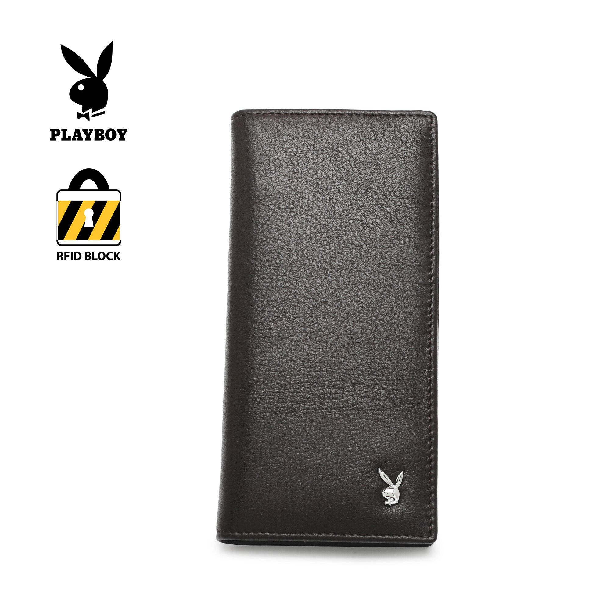 PLAYBOY Genuine Leather RFID Bifold Wallet / Long Zipper Wallet PW 266 Black