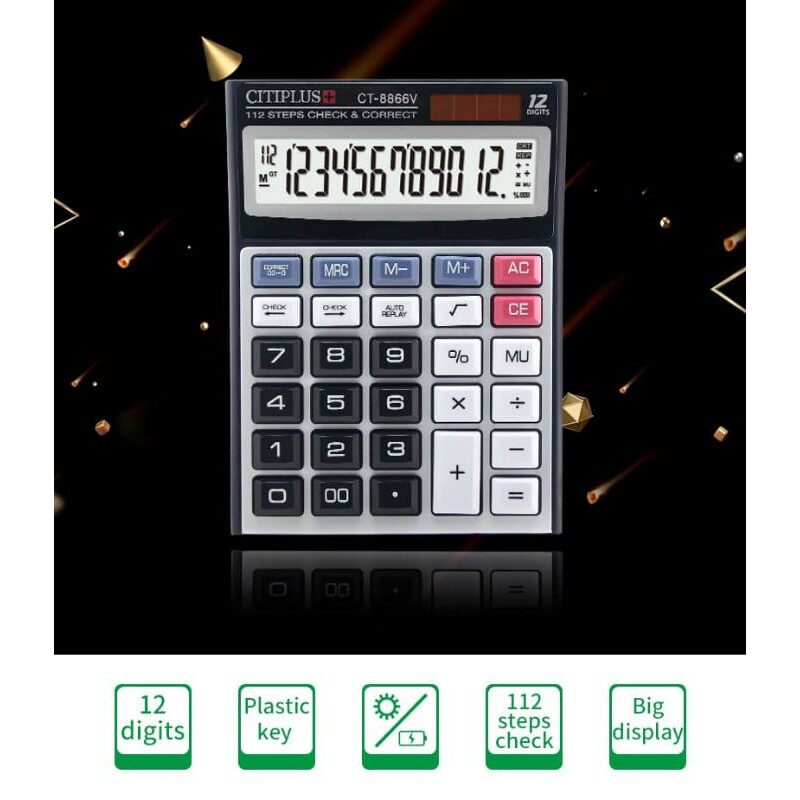 [Ready Stock ] CITIPLUS Electronic Calculator CT-8866V II 12-Digit Electronic Solar