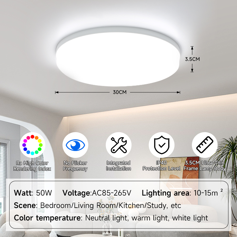 CANMEIJIA LED Ceiling Lights 30W 40W 50W Ceiling Panel Light 85—265V White Light Kitchen Surface Mount Indoor Home Light Fixture for Bedroom Living Room
