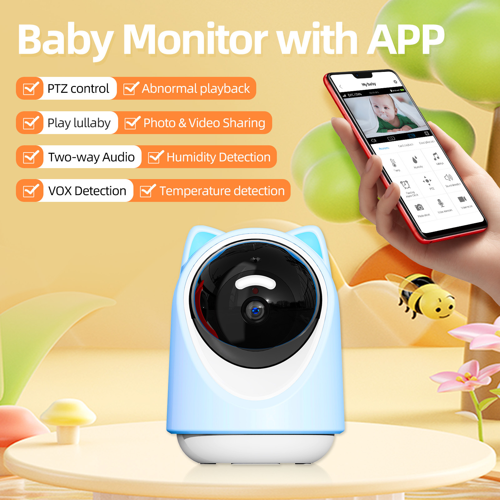 ABM600 Recahrgetable Inner Battery Wireless Night Vision Baby Monitor 3.5 Inch With Camera 2 Way Audio Talk Night Vision Baby Home