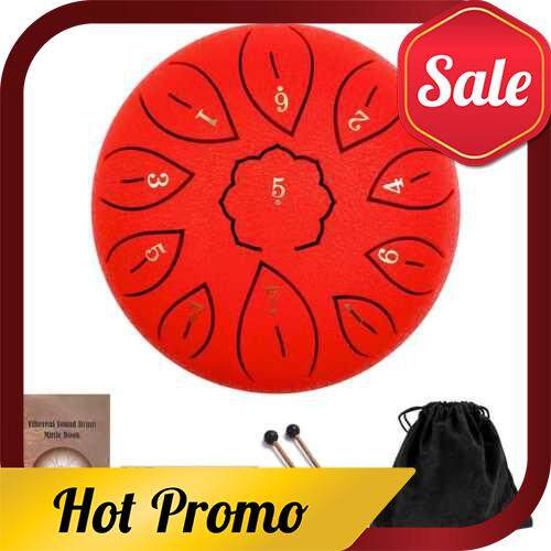 6in Metal Tongue Drum Mini 11-Tone Hand Pan Drums with Drumsticks Percussion Musical Instruments (Red)