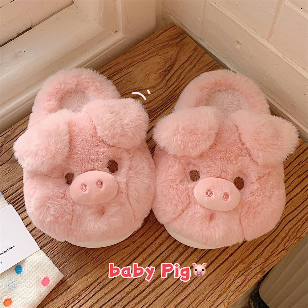 XIXITIAO Home Cotton Slippers Indoor slippers Winter Warm Soft Thick-Soled Furry Shoes Home Shoes for Women Cute Pink Pig Cotton Slippers ins
