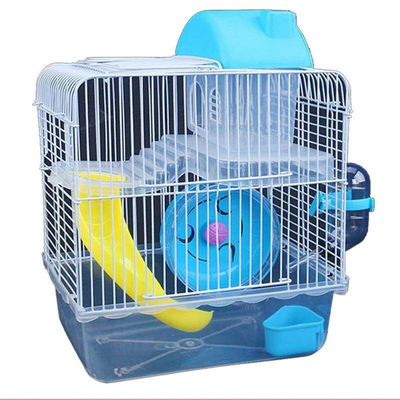 SC Lồng Dây Sắt Hình Biệt Thự Hai Lớp Với Bát Cho Ăn, Đồ Chơi Trượt Bánh Xe Chạy Cho Thú Cưng Hamster