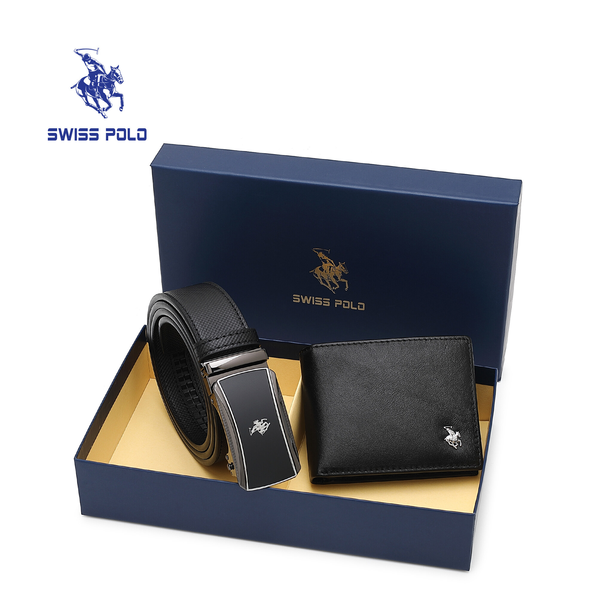SWISS POLO Gift Set/ Box Wallet With Belt SGS 568-2 BLUE