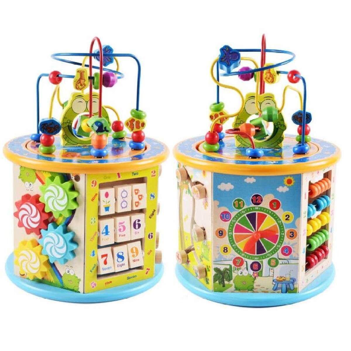 (DURABLE SOLID WOOD) WJS Durable Wood Wooden 8 in 1 Big Round Learning