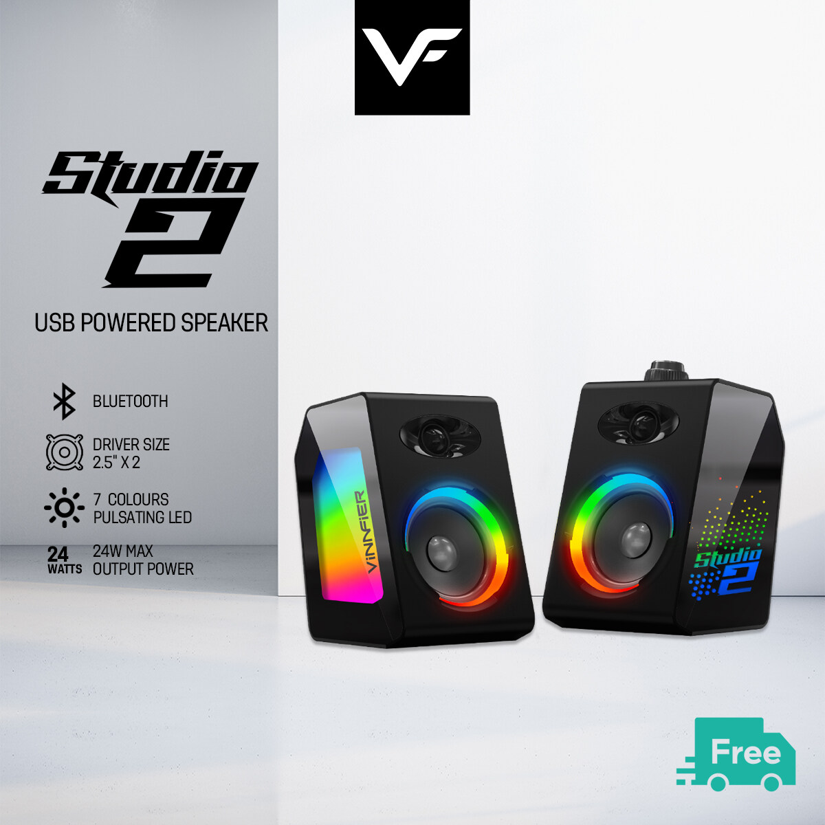 Vinnfier Studio 2 USB Powered Strong Bass Reflex Panels Bluetooth Aux line Mirror Effect Casing
