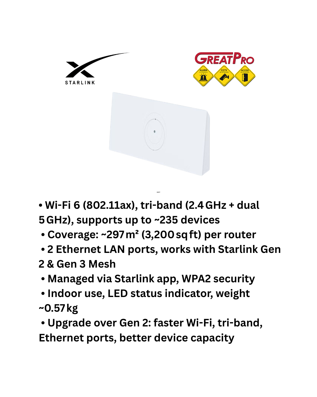 Starlink Gen 3 Router Mesh Wifi Router - GREATPRO