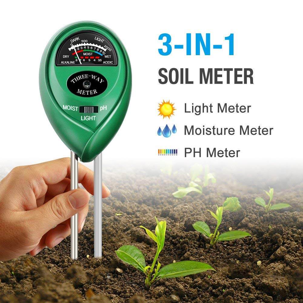 Máy đo độ ph đất, bộ dụng cụ kiểm tra đất 3 trong 1 với kiểm tra độ ẩm, ánh sáng và độ ph cho vườn, trang trại, bãi cỏ, trong nhà & ngoài trời