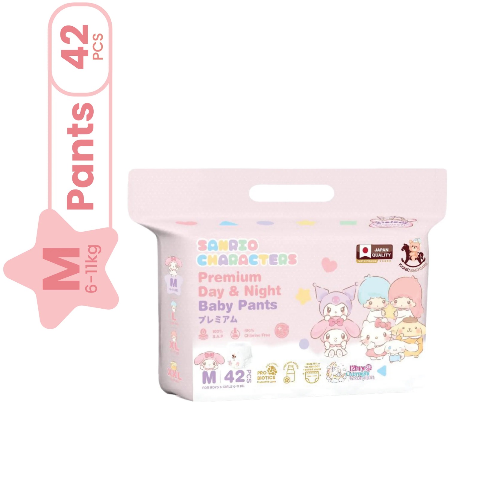 Iconic Babycare x Sanrio Premium Day & Night Baby Pants M42/ L36/ XL30/ XXL26 (Pack)