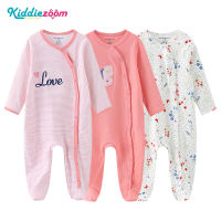 Kiddiezoom 3PCS Newborn Baby Long Sleeve Romper Clothing 100% Cotton Button Closure 0-12 Months