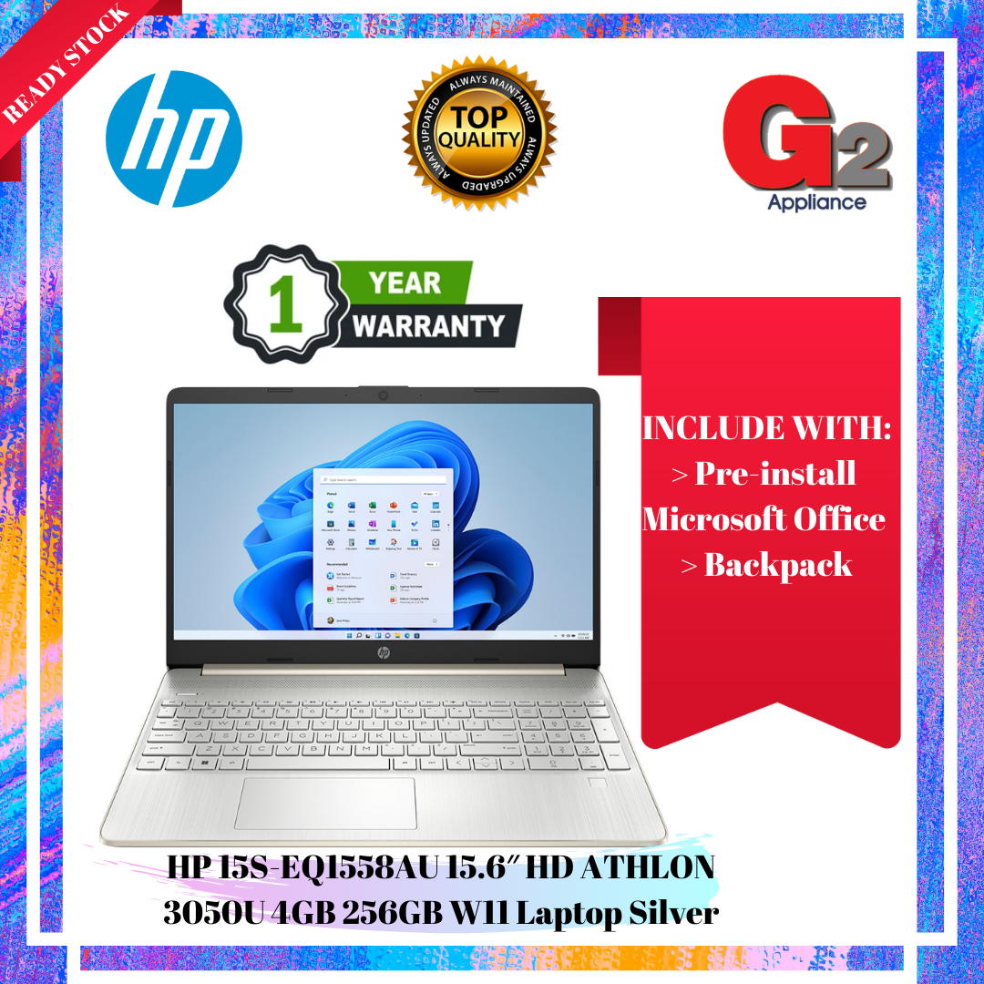 Hp Laptop Silver 15s Eq1558au 156 Hd Athlon 3050u 4gb 256gb W11 4953