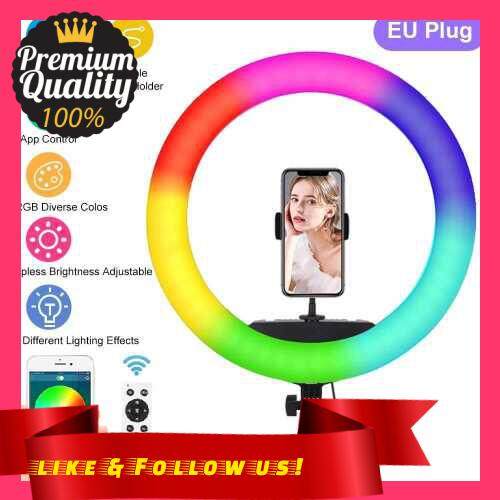 People\'s Choice AC220V 72W 18 Inches 238 LEDs RGB Circle Round Light Selfie Lamp with BT Connected App/ Remote Control Controller Stepless Brightness Adjustment Dimmable 16 Lighting Effects for Live Broadcast/ Makeup/ Video Show (Eu)