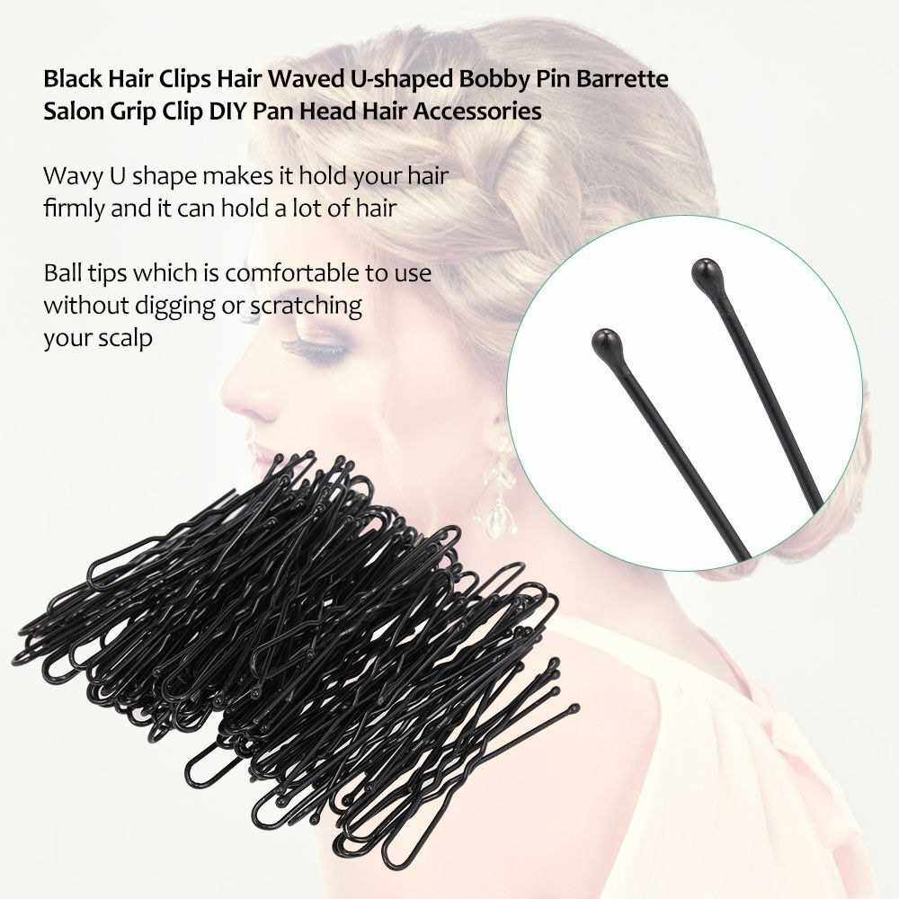 100 Pcs Black Hair Clips Hair Waved U-shaped Bobby Pin Barrette Salon Grip Clip DIY Pan Head Hair Accessories (M)