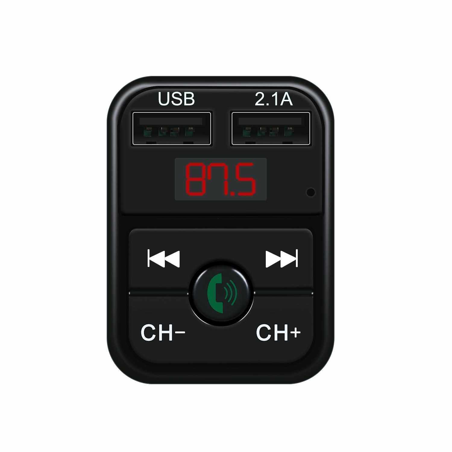 Car MP3/WAV Music Player BT 5.0 FM Transmitter Wireless Handsfree Audio Receiver Dual USB Chargers (Black)