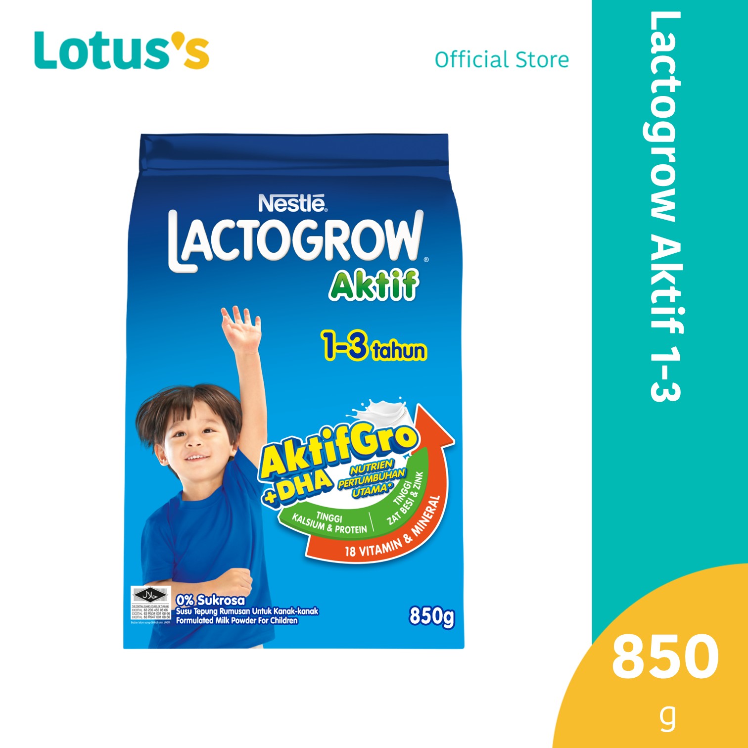 Lactogrow Aktif 1-3years (850g)