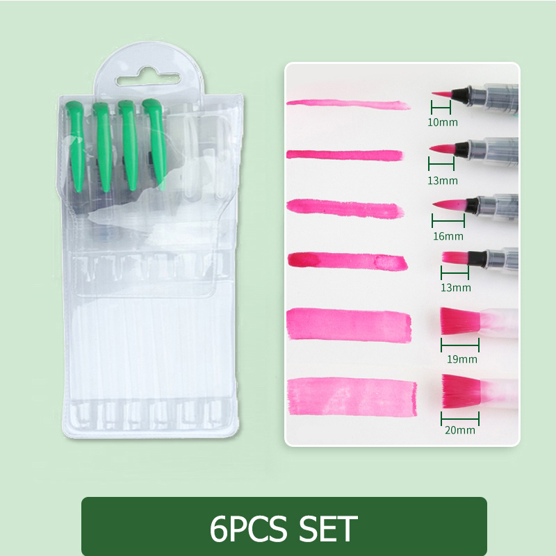6 Pcs/Set Water Color Brush Pencil Portable Paint Brush Soft Refillable Watercolor Brush Ink Pen for Painting Drawing Art Supplies