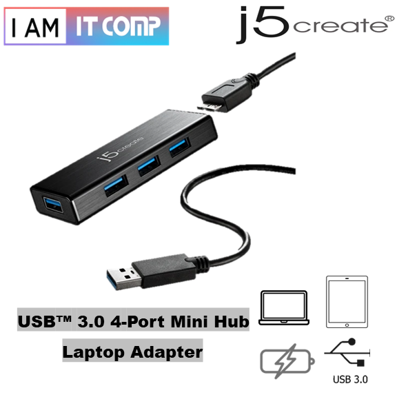 J5Create 4 Port Mini HUB USB 3.0/Fast Charging/Faster Transfer/ 5 GBPS without AC Adapter JUH340N