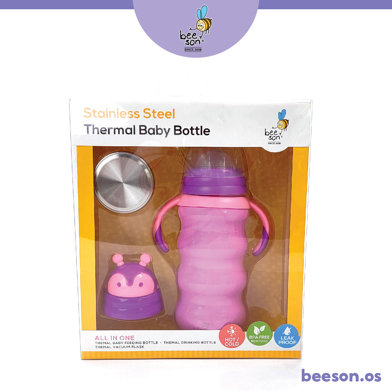 Beeson 3in1 300ml Botol Susu Termos Keluli / Stainless Steel Thermos Baby Feeding Bottle Thermal Vacuum Flask Set 80593