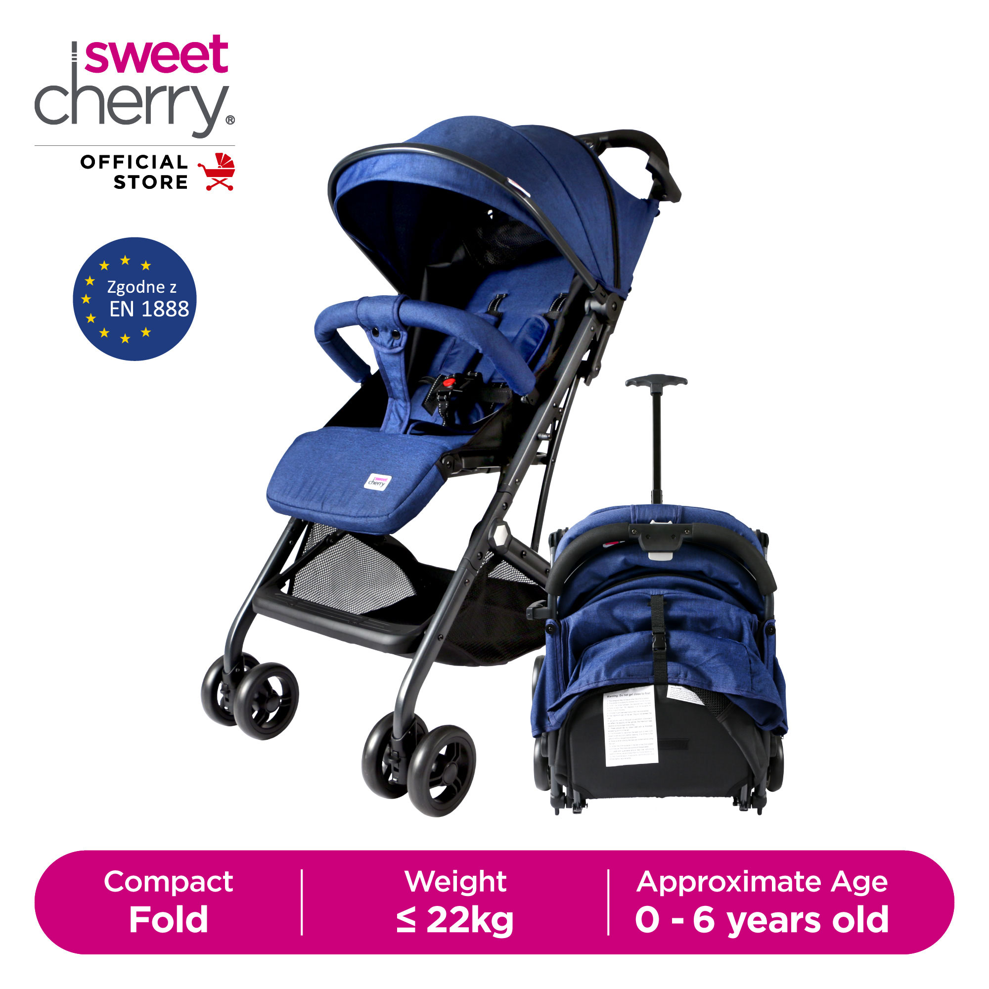 Sweet Cherry Compact Fold Baby Stroller suitable from newborn to 22KG with Pulling Rod SC686 T-Bar Stroller
