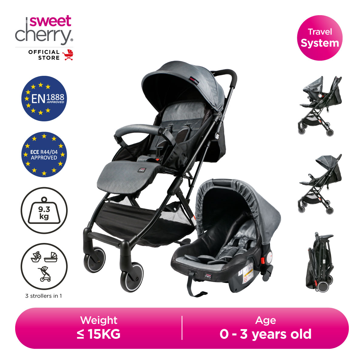 Sweet Cherry Lightweight Traveling System SC713 Arthur Stroller with Carseat