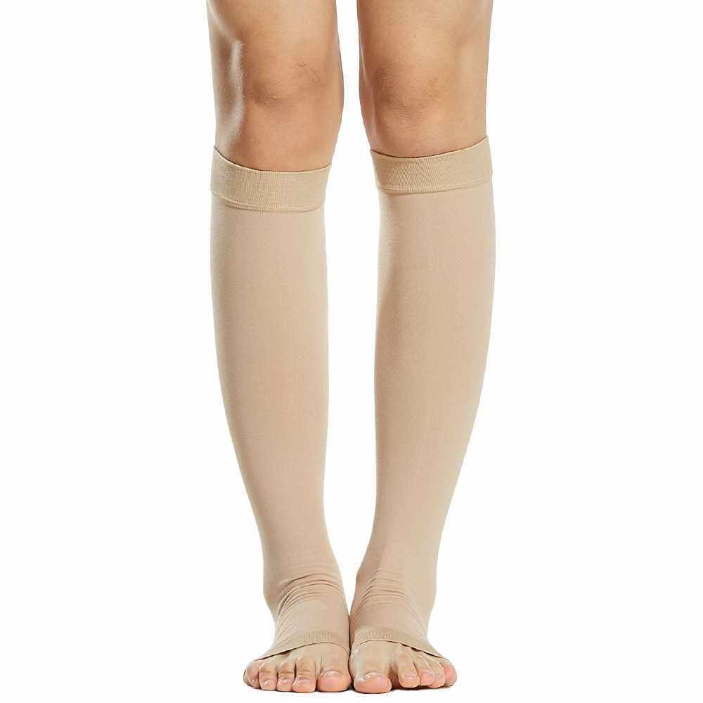 1 Pair Compression Socks Men Women 20-30mmHg Open Toe Compression Stockings Compression Sleeves for Varicose Vein Swelling (Beige)