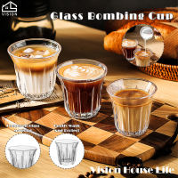 Vision Coffee Cup Americano Cup Dirty Milk Latte Cup Household Retro Glass Cup Australia White Cup Bomber Cup Resistant Anti-scalding Retro Vertical Pattern Milk Latte Cup