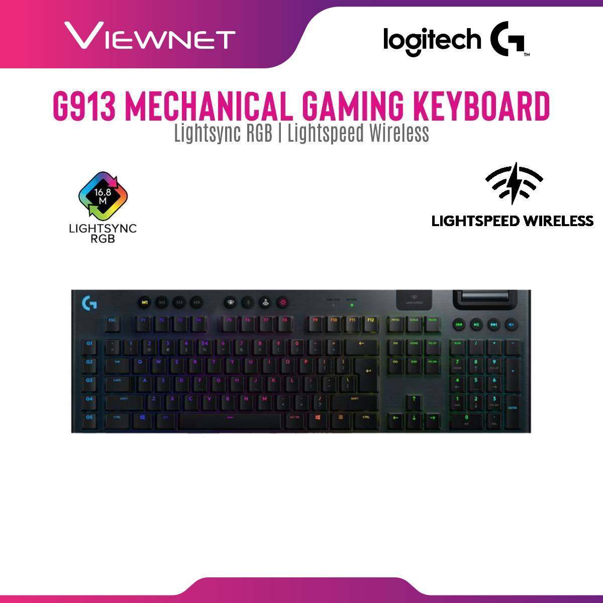Logitech G913 Wireless RGB Mechanical Gaming Keyboard (Tactile / Linear / Clicky) Lightspeed Wireless, Lightsync RGB