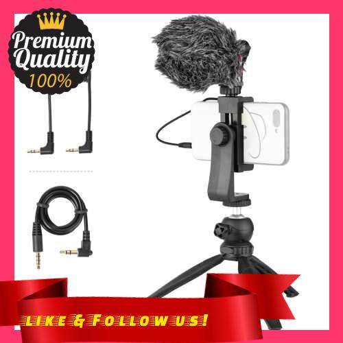 People\'s Choice Mobile Phone Video Recording Kit Tabletop Tripod Phone Holder Cardioid-directional Condenser Microphone with 3.5mm TRS & TRRS Audio Cables Furry Windshield Shock-absorption Mount Universal for Smartphone DSLR ILDC Camera (Standard)