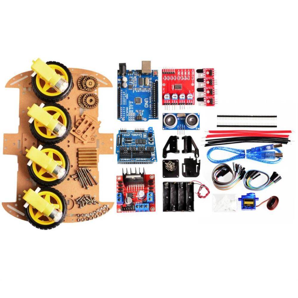 Robot thông minh động cơ tránh theo dõi, bộ khung gầm xe hơi, siêu âm 4wd cho arduino diy