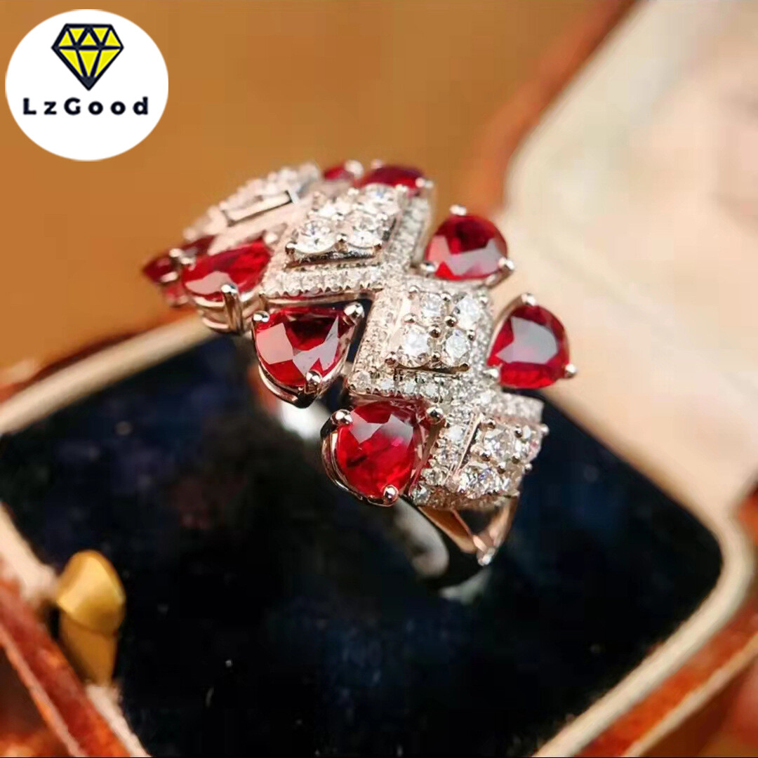 Red Diamond High-end Jewelry Pigeon Hemoglobin Ring Banquet Wedding Cocktail Ball Jewelry-LzGood Jewelry ราคา 298 บาท*ส่งฟรี