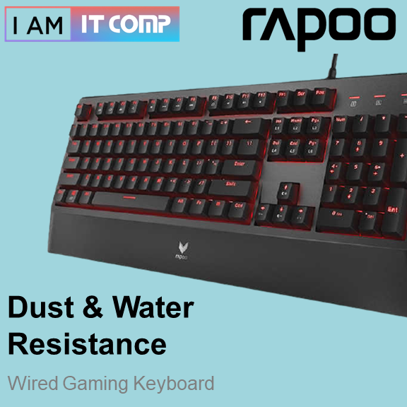 RAPOO V730L Backlit Mechanical USB Gaming Keyboard / Optical Switch / Water Resistance / Metal Cover / Red Backlight