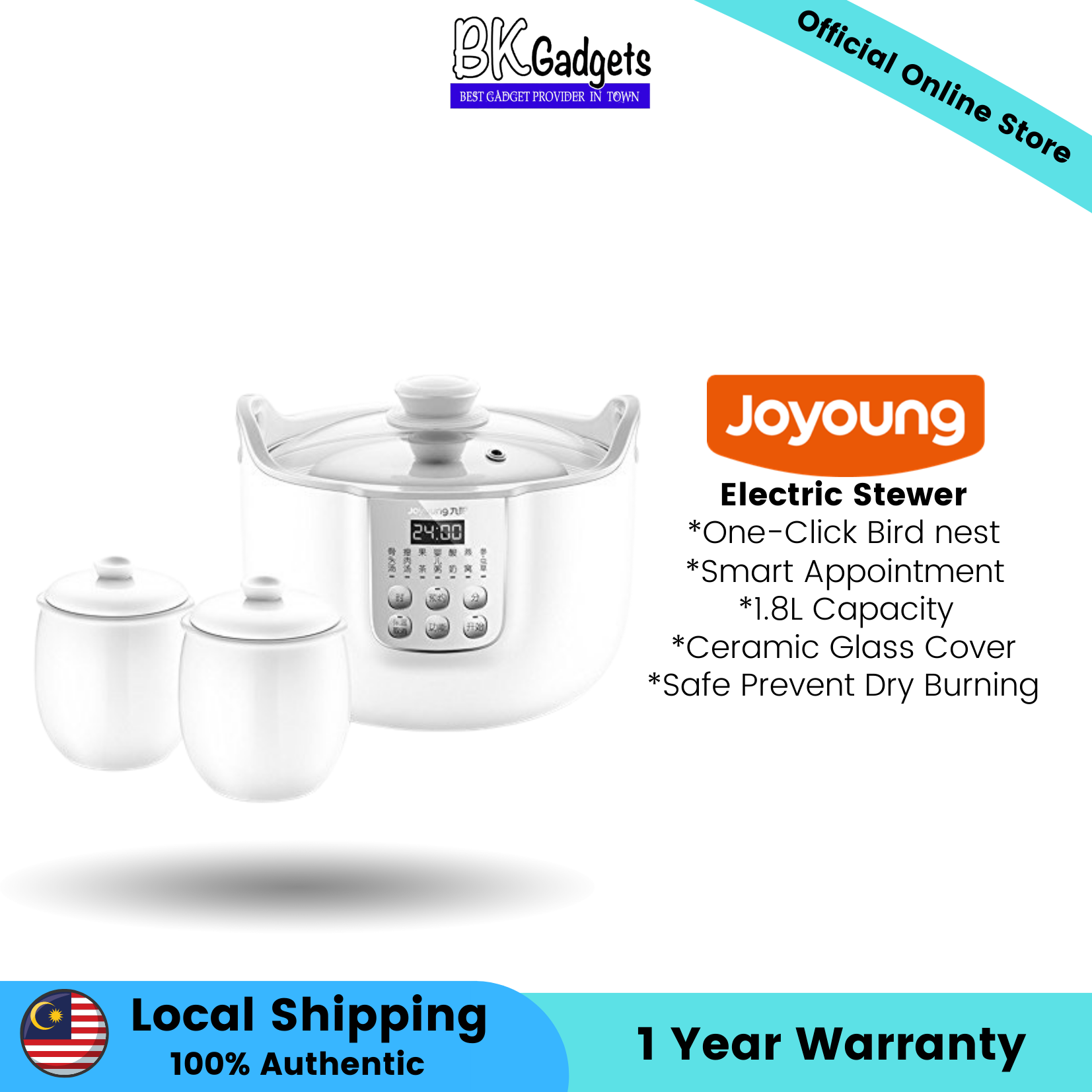 Joyoung Electric Stewer | One-Click Bird nest | 1.8L Capacity | Safe Prevent Dry Burning