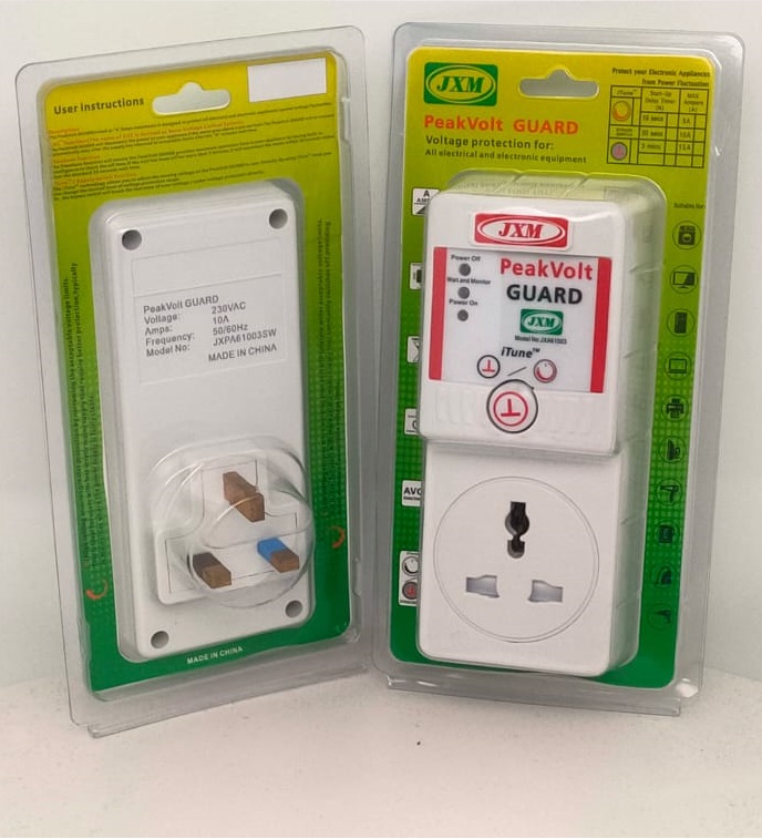 【Peak Volt Protector】 JXM JXA61003 230VAC/10A Surge Protector Surge Protector 1 Outlet Universal Volt Guard / Surge Spark Lightning Protector / Voltage Surge Protector Adaptor