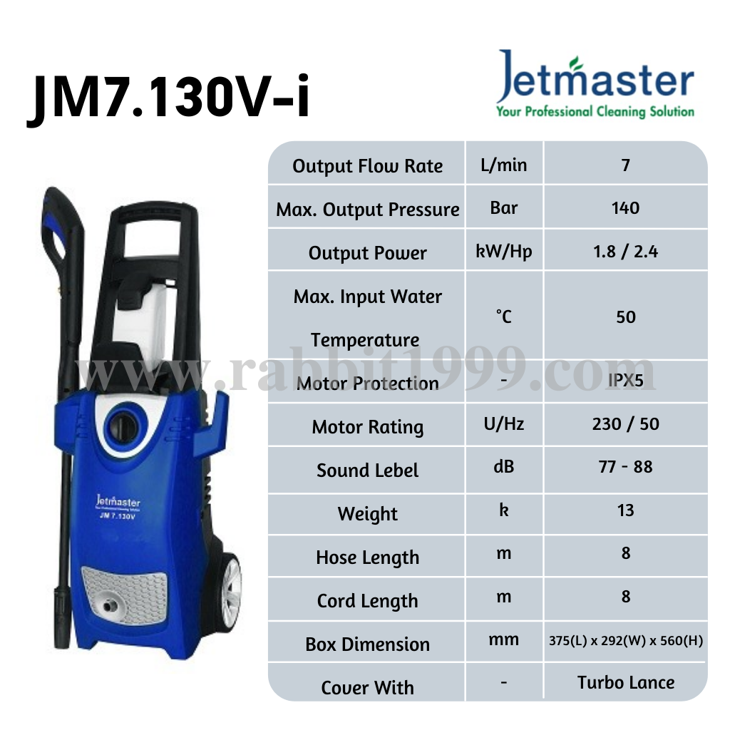 JETMASTER HIGH PRESSURE CLEANER - JM7.130V-I - Jetmaster JM7.130V-i 140 BAR 1800 High Pressure Water Jet Cleaner / JETMASTER JM7.130V/Jm7.130V-i HIGH PRESSURE CLEANER / Jetmaster JM7.130V-i High Pressure Cleaner Water Jet Sprayer