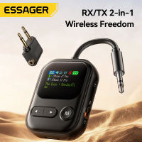 Essager LCD Color Digital Display Bluetooth 6.0 Adapters Receive (RX)/Transmit (TX) Signals RX/TX 2-in-1 Audio Bluetooth Receiver Transmitter Adapter For Computer TV Car Console MP3/MP4 Tablet Laptop Phone Amplifier Bluetooth Speaker/Earphones Headset